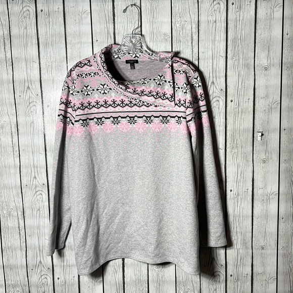 Talbots petite gray snowflake offset neckline sweater size XLP - Picture 1 of 9